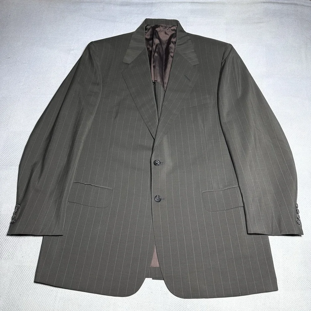Vintage Oxxford Clothes Suit 44L 36x33 Wool Stripe‎ Unstructured Cuffed Pleated